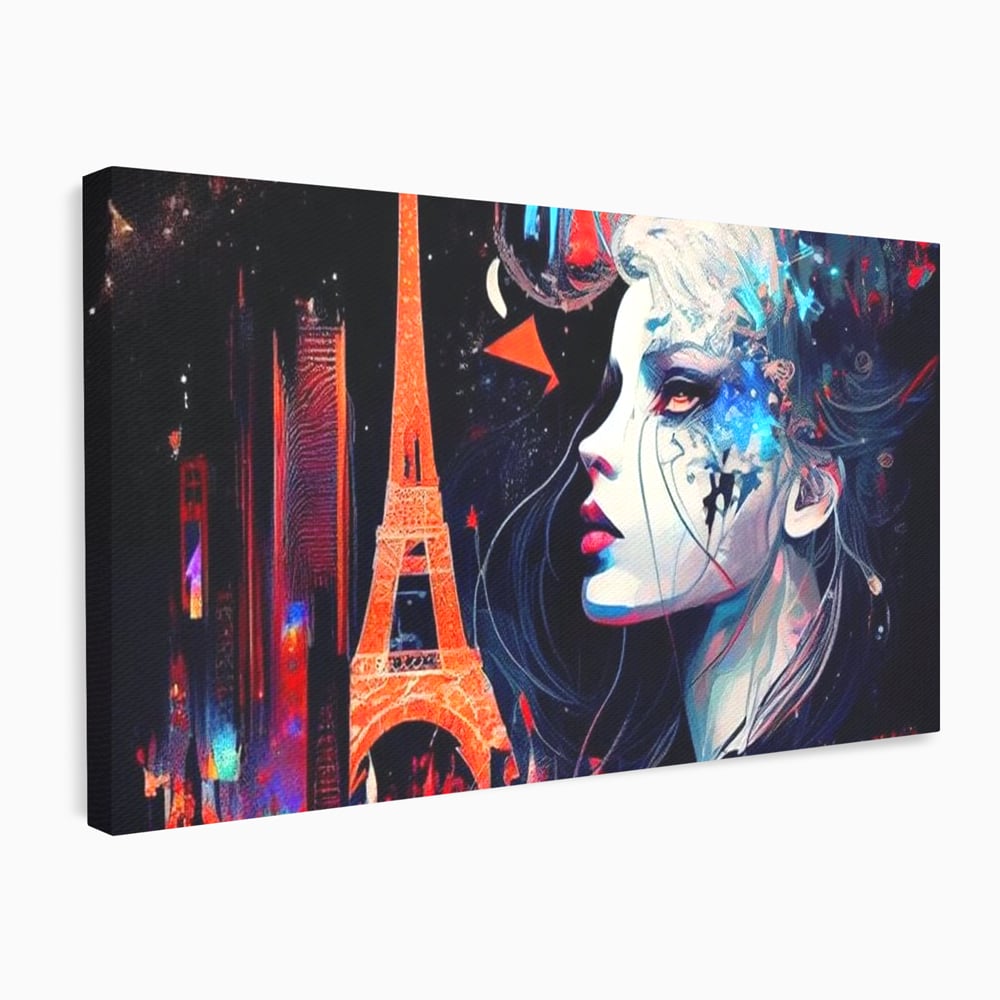 Tablou canvas cu tablou canvas cu femeie si turnul eiffel, fara rama, pe sasiu de lemn